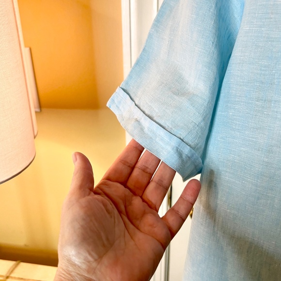 EUC Men's Porter & Ash Ocean Blue Short Sleeve Linen Button Front Shirt Size XL - Picture 3 of 4